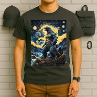 Japanese Monster Kaiju In Van Gogh Starry Night T-Shirt