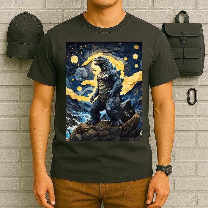 Japanese Monster Kaiju In Van Gogh Starry Night T-Shirt