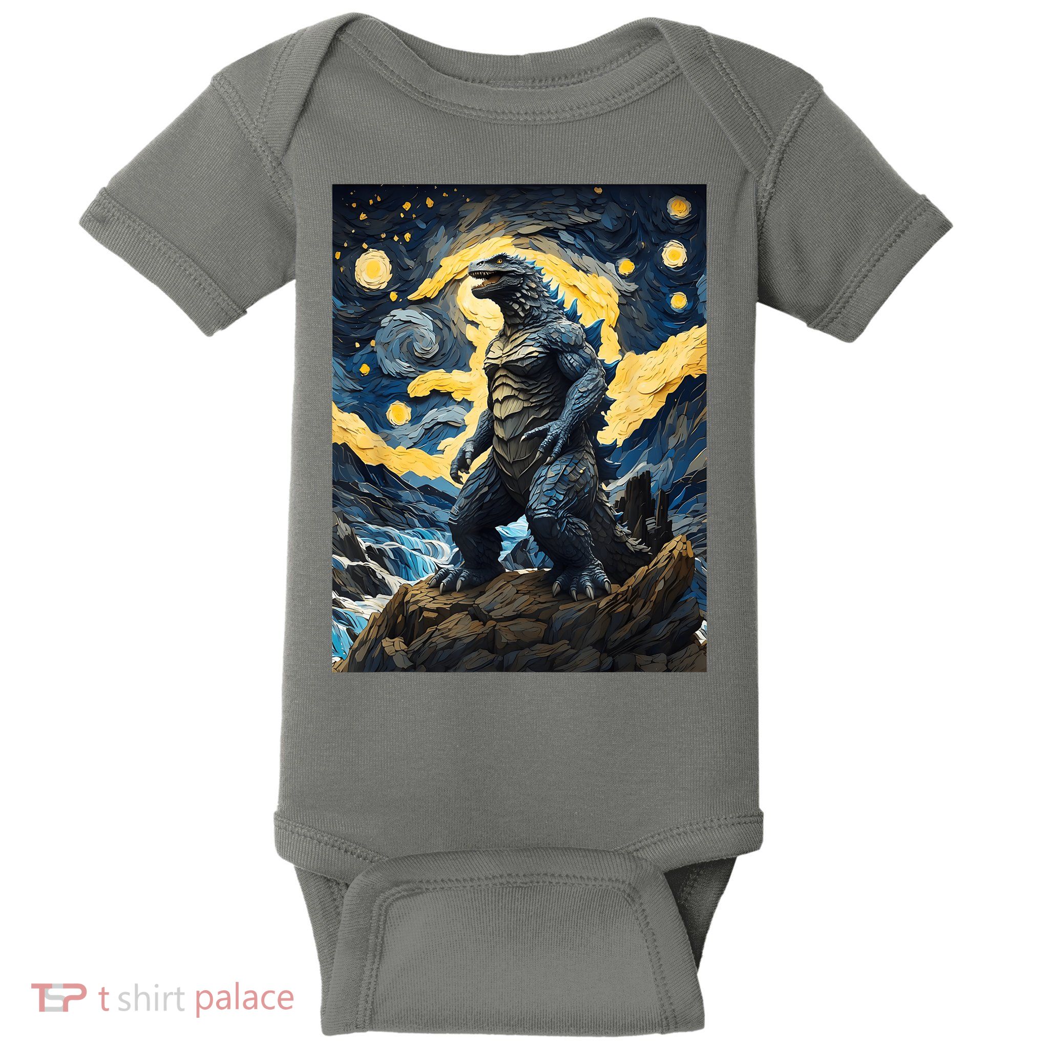 Japanese Monster Kaiju In Van Gogh Starry Night Baby Bodysuit
