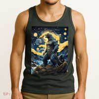 Japanese Monster Kaiju In Van Gogh Starry Night Tank Top