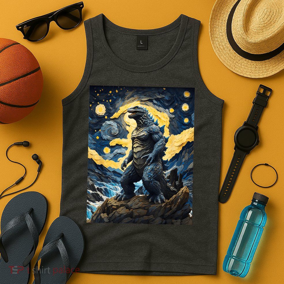 Japanese Monster Kaiju In Van Gogh Starry Night Tank Top