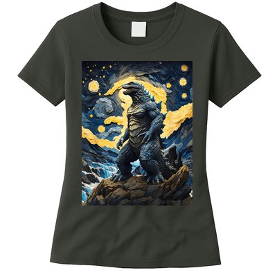 Japanese Monster Kaiju In Van Gogh Starry Night Womens T-Shirt