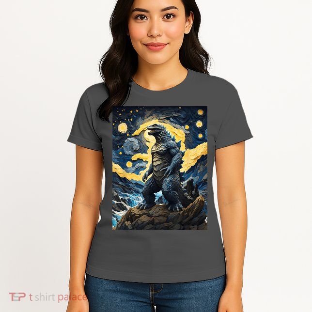 Japanese Monster Kaiju In Van Gogh Starry Night Womens T-Shirt