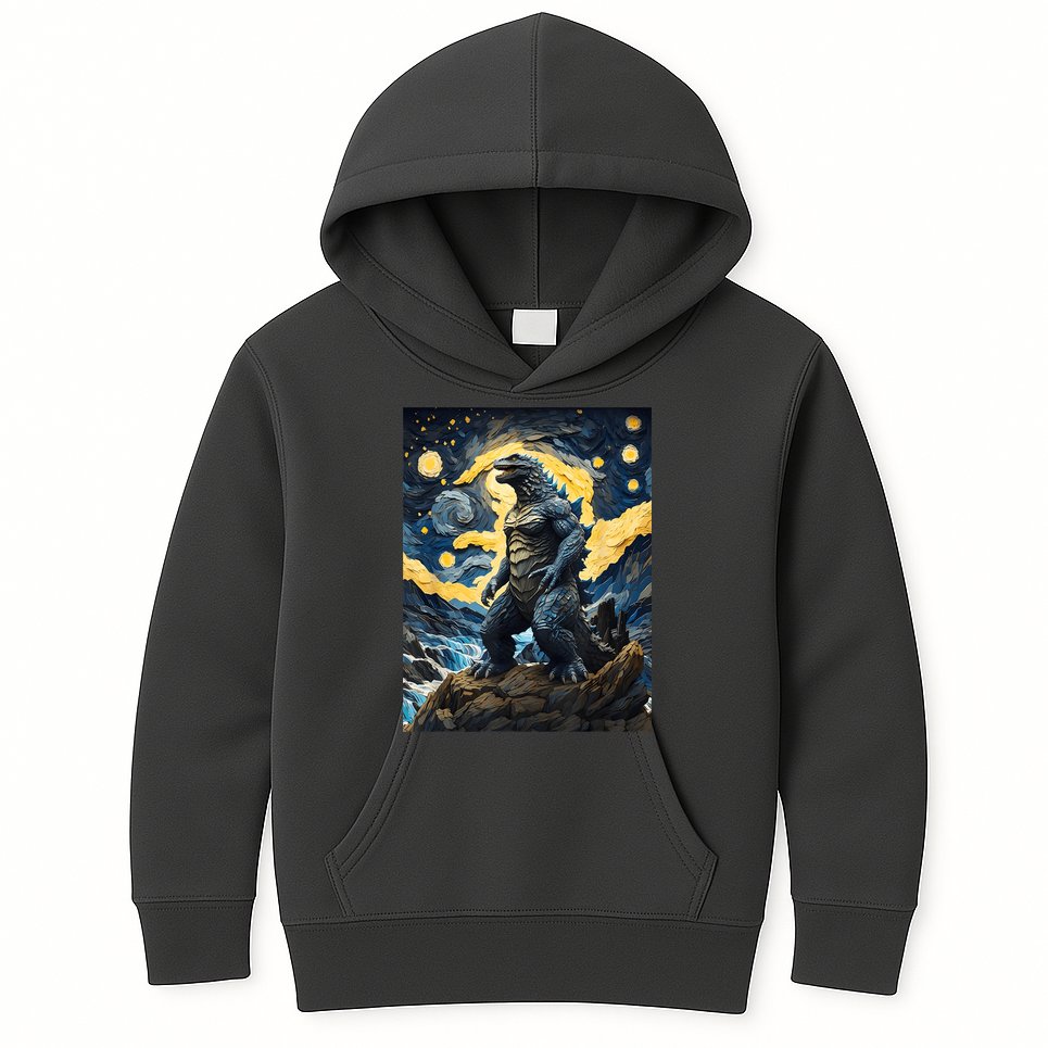 Japanese Monster Kaiju In Van Gogh Starry Night Kids Hoodie