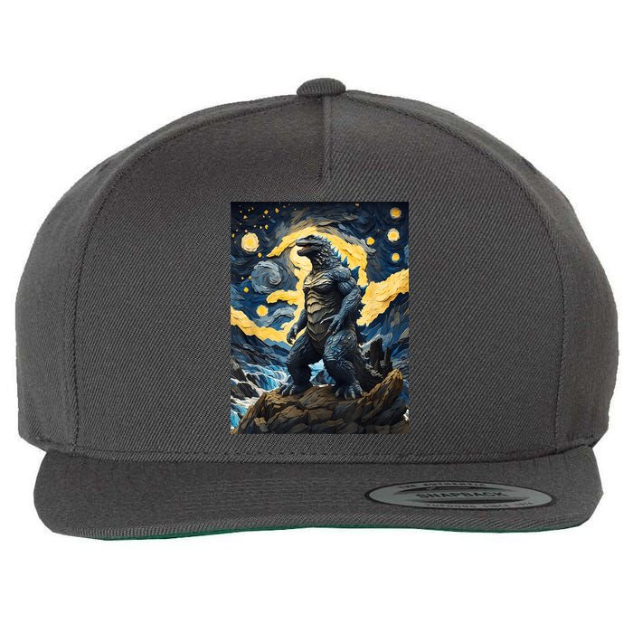 Japanese Monster Kaiju In Van Gogh Starry Night Wool Snapback Cap