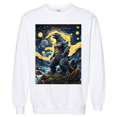 Japanese Monster Kaiju In Van Gogh Starry Night Garment-Dyed Sweatshirt