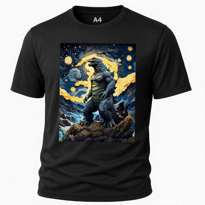 Japanese Monster Kaiju In Van Gogh Starry Night Cooling Performance Crew T-Shirt