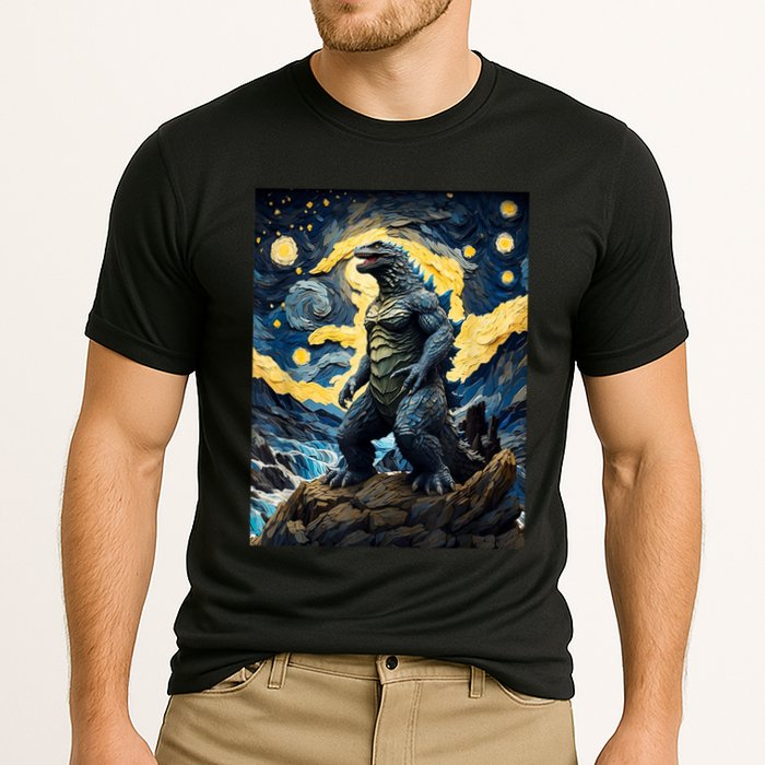 Japanese Monster Kaiju In Van Gogh Starry Night Cooling Performance Crew T-Shirt