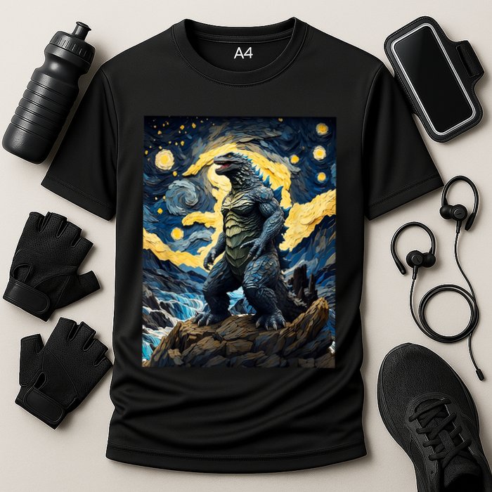 Japanese Monster Kaiju In Van Gogh Starry Night Cooling Performance Crew T-Shirt