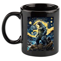 Japanese Monster Kaiju In Van Gogh Starry Night 11oz C Handle Ceramic Mug