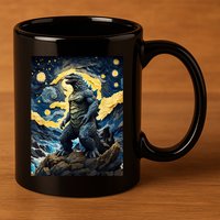 Japanese Monster Kaiju In Van Gogh Starry Night 11oz C Handle Ceramic Mug