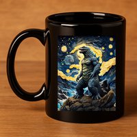 Japanese Monster Kaiju In Van Gogh Starry Night 11oz C Handle Ceramic Mug