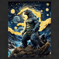Japanese Monster Kaiju In Van Gogh Starry Night 11oz C Handle Ceramic Mug