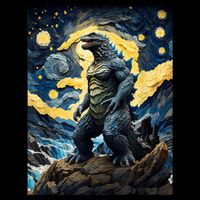Japanese Monster Kaiju In Van Gogh Starry Night Flatbill Hat