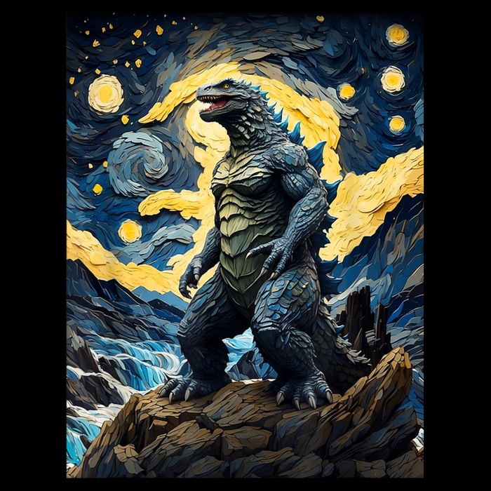 Japanese Monster Kaiju In Van Gogh Starry Night Flatbill Hat