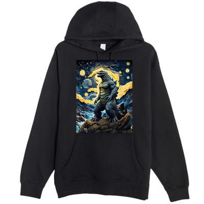 Japanese Monster Kaiju In Van Gogh Starry Night Premium Pullover Hoodie