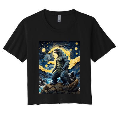 Japanese Monster Kaiju In Van Gogh Starry Night Crop Top