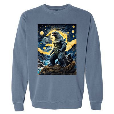 Japanese Monster Kaiju In Van Gogh Starry Night Garment-Dyed Sweatshirt