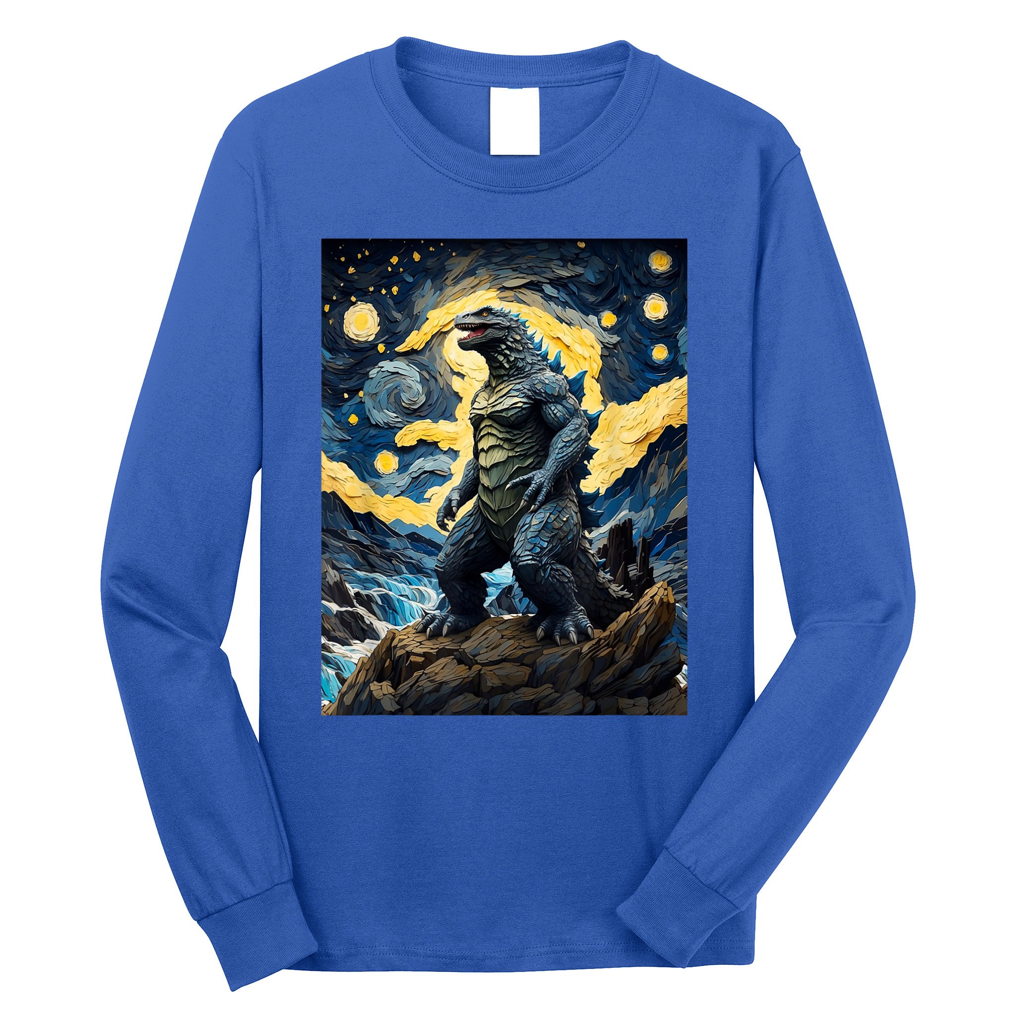 Japanese Monster Kaiju In Van Gogh Starry Night Long Sleeve Shirt