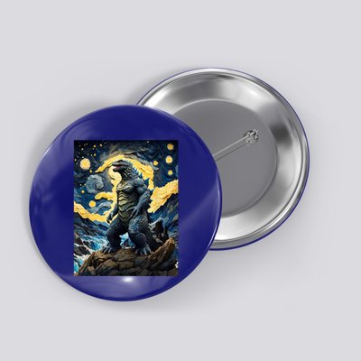 Japanese Monster Kaiju In Van Gogh Starry Night Button