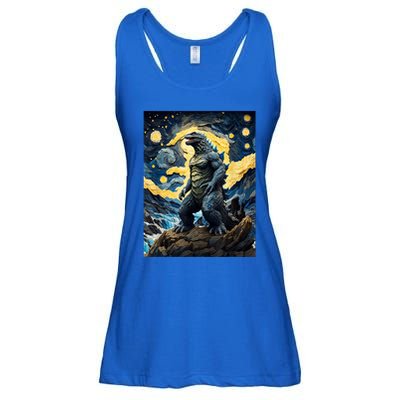 Japanese Monster Kaiju In Van Gogh Starry Night Ladies Essential Flowy Tank