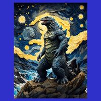 Japanese Monster Kaiju In Van Gogh Starry Night 16 in Basic Backpack