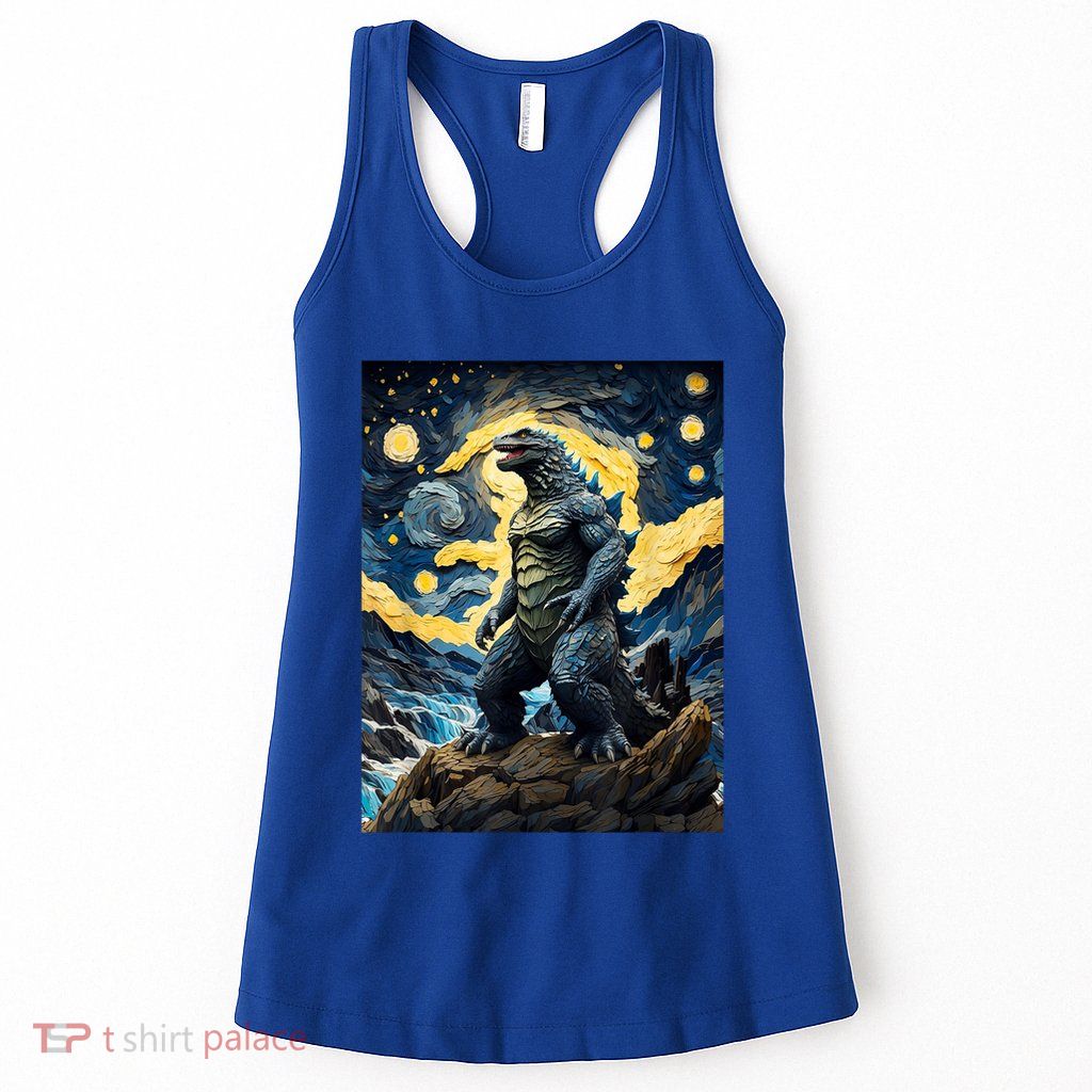 Japanese Monster Kaiju In Van Gogh Starry Night Womens Tank Top