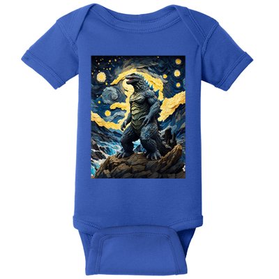 Japanese Monster Kaiju In Van Gogh Starry Night Baby Bodysuit