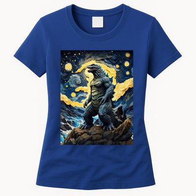 Japanese Monster Kaiju In Van Gogh Starry Night Womens T-Shirt
