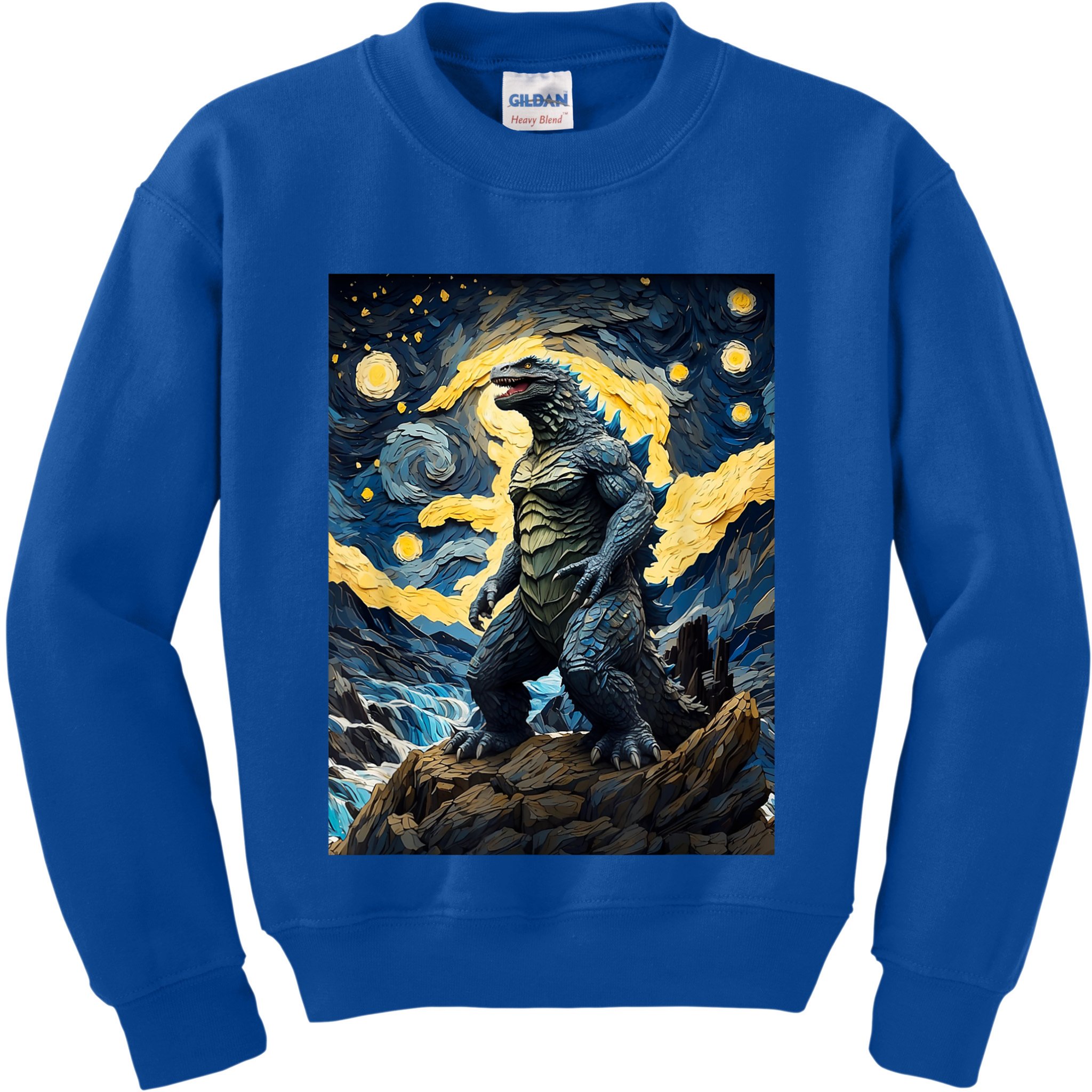 Japanese Monster Kaiju In Van Gogh Starry Night Kids Sweatshirt
