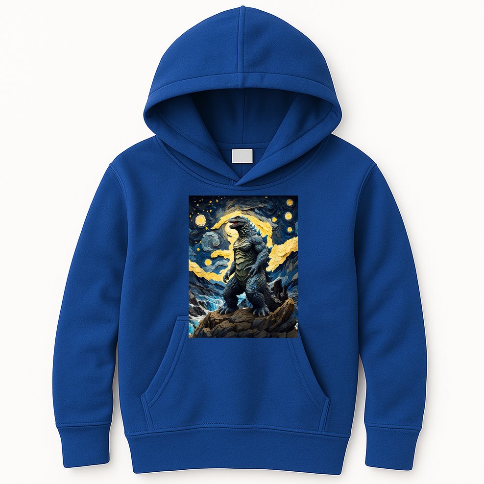Japanese Monster Kaiju In Van Gogh Starry Night Kids Hoodie
