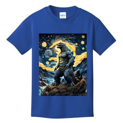 Japanese Monster Kaiju In Van Gogh Starry Night Kids T-Shirt