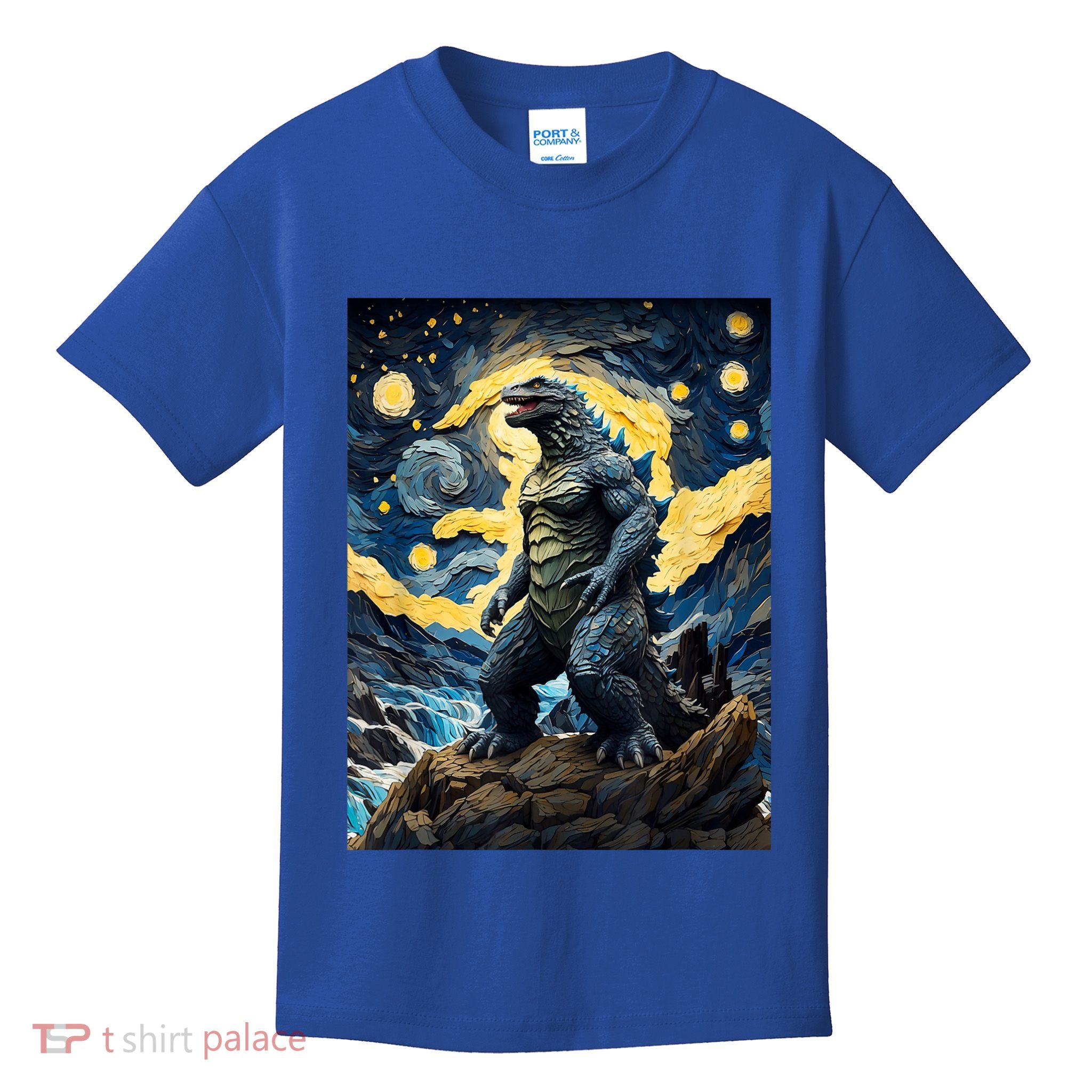 Japanese Monster Kaiju In Van Gogh Starry Night Kids T-Shirt