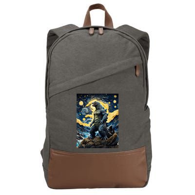 Japanese Monster Kaiju In Van Gogh Starry Night Cotton Canvas Backpack