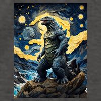 Japanese Monster Kaiju In Van Gogh Starry Night Vector Backpack