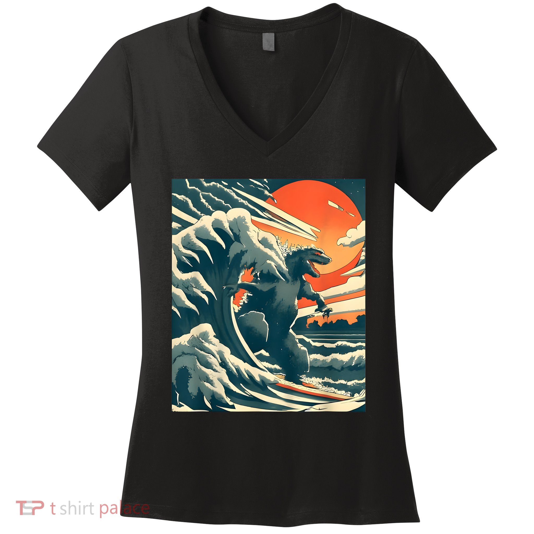 Japanese Monster Kaiju Funny Art Women's V-Neck T-Shirt