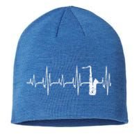 Jazz Music Lover Heartbeat Sax Player Saxophone Funny Gift Sustainable Beanie