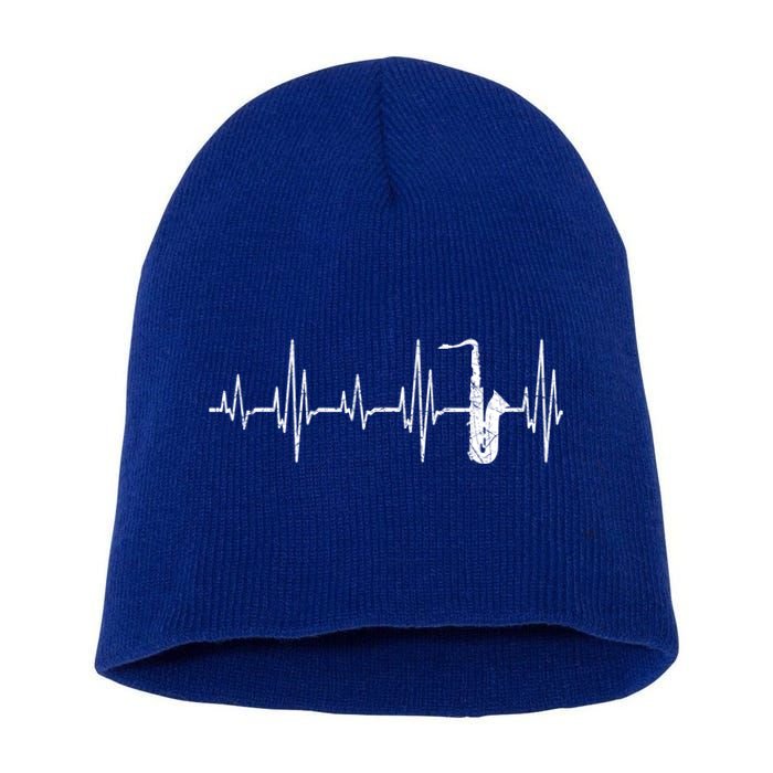 Jazz Music Lover Heartbeat Sax Player Saxophone Funny Gift Short Acrylic Beanie