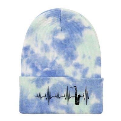 Jazz Music Lover Heartbeat Sax Player Saxophone Funny Gift Tie Dye 12in Knit Beanie