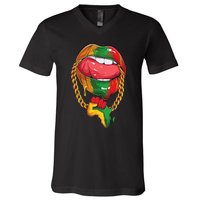 Juneteenth  Melanin Lips 19th Black History pride V-Neck T-Shirt