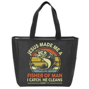 Jesus Made Me Fisher Of Man Funny Bass Dad Christian Fishing Zip Tote Bag