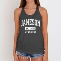 Jameson Missouri Mo Vintage Athletic Sports Women's Knotted Racerback Tank