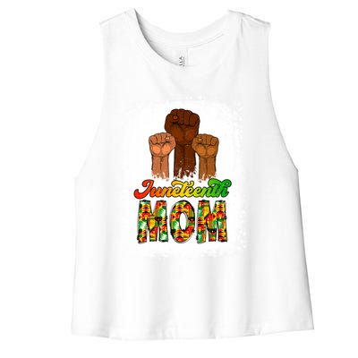 Juneteenth Mom Mother's Day Celebrating 1865 Black History Gift Women's Racerback Cropped Tank