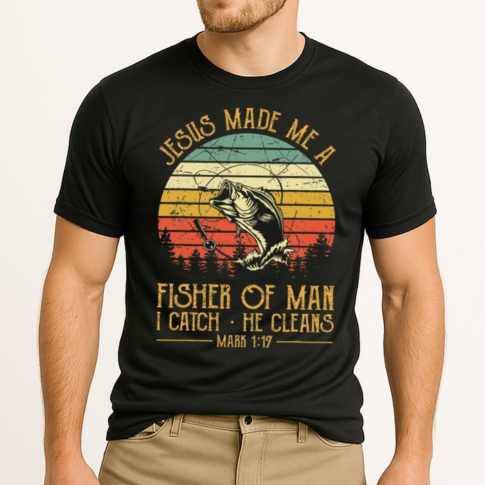 Jesus Made Me A Fisher Of Man Christian Fishing Fisherman Cooling Performance Crew T-Shirt