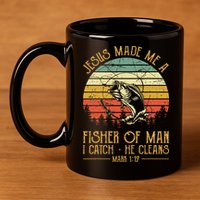 Jesus Made Me A Fisher Of Man Christian Fishing Fisherman 11oz C Handle Ceramic Mug