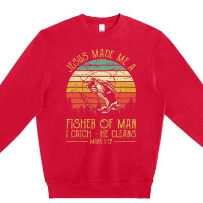 Jesus Made Me A Fisher Of Man Christian Fishing Fisherman Premium Crewneck Sweatshirt