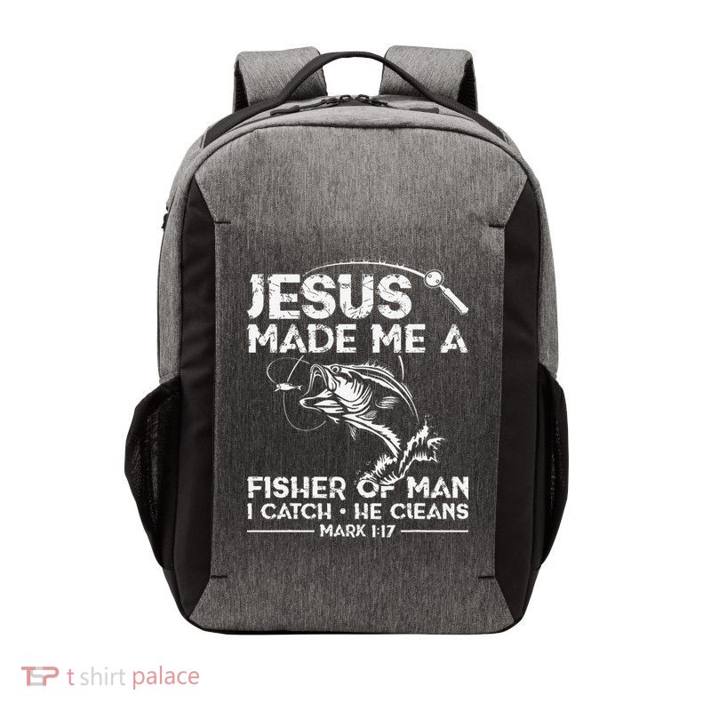 Jesus Made Me A Fisher Of Man Fishing Fisherman Christian Vector Backpack
