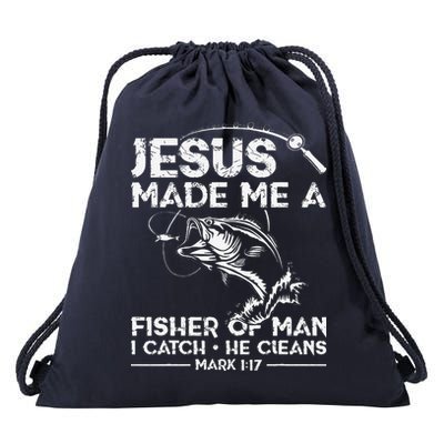 Jesus Made Me A Fisher Of Man Fishing Fisherman Christian Drawstring Bag