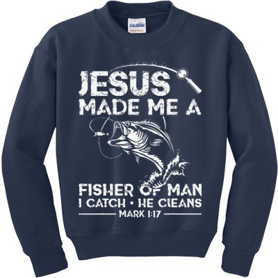 Jesus Made Me A Fisher Of Man Fishing Fisherman Christian Kids Sweatshirt