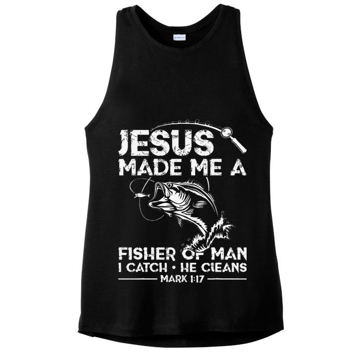 Jesus Made Me A Fisher Of Man Fishing Fisherman Christian Ladies PosiCharge Tri-Blend Wicking Tank